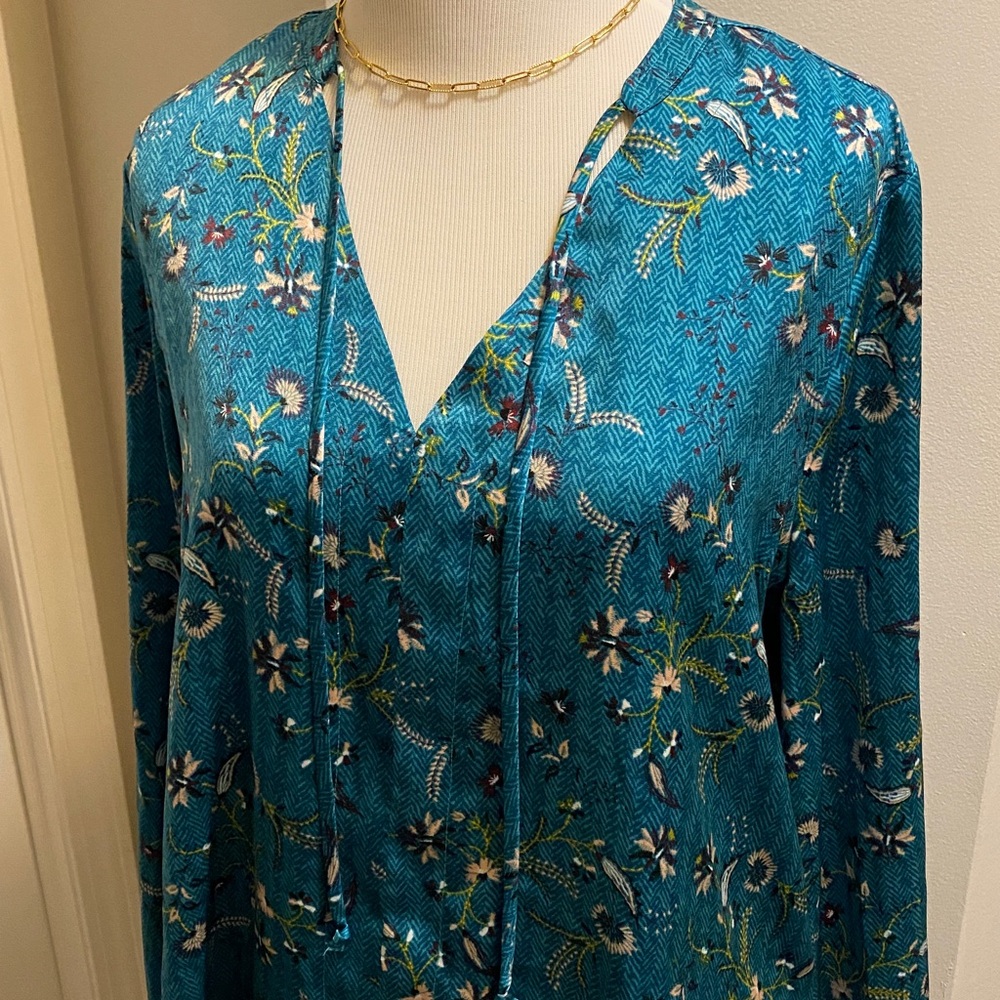 LIZ CLAIBORNE Teal & Pink Long Sleeve Blouse ~ Medium